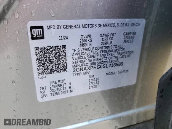 2025 Chevrolet Equinox AWD LT с VIN 3GNAXPEG0SL216586, выставлен на аукционе Copart как лот 47364155 с пробегом 6 011 миль миль и Чистый • Clean title. История ставок и продаж доступна на DreamBid. Изображение 13.