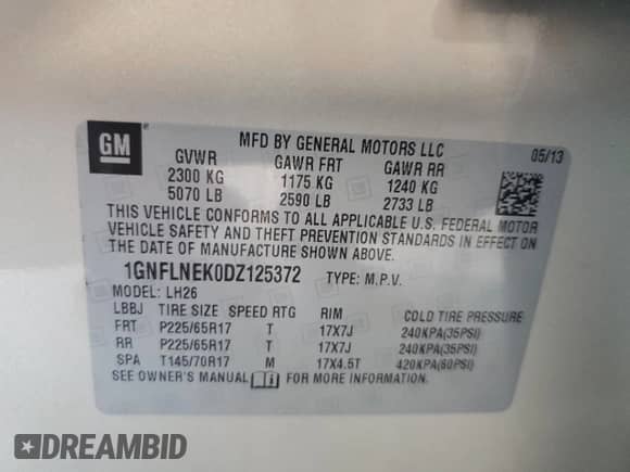 2013 Chevrolet Equinox LT z VIN 1GNFLNEK0DZ125372, wystawiony jako Copart lot #71190715 z przebiegiem 69 071 mil mil oraz Nie do naprawy • Non repairable. Historia ofert i sprzedaży dostępna na DreamBid. Obrazek 13.