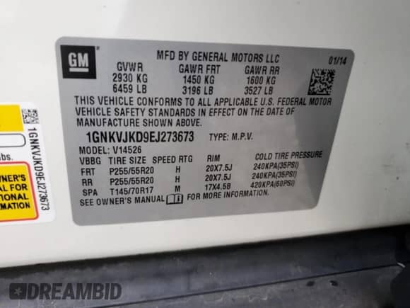 2014 Chevrolet Traverse LTZ z VIN 1GNKVJKD9EJ273673, wystawiony jako Copart lot #82049405 z przebiegiem 88 870 mil mil oraz Nie do naprawy • Non repairable. Historia ofert i sprzedaży dostępna na DreamBid. Obrazek 13.