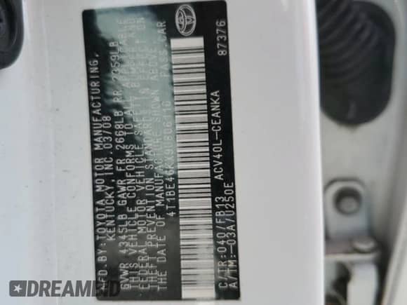 2009 Toyota Camry LE z VIN 4T1BE46KX9U806116, wystawiony jako Copart lot #85261255 z przebiegiem 196 982 mil mil oraz Czysty tytuł • Clean title. Historia ofert i sprzedaży dostępna na DreamBid. Obrazek 12.