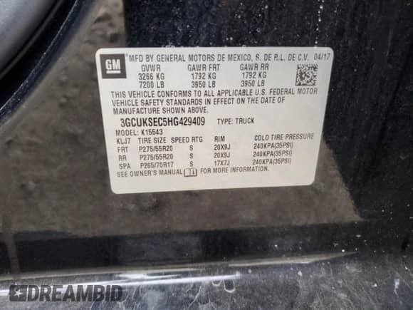2017 Chevrolet Silverado 1500 LTZ с VIN 3GCUKSEC5HG429409, выставлен на аукционе Copart как лот 81551475 с пробегом 87 426 миль миль и На запчасти • Non repairable. История ставок и продаж доступна на DreamBid. Изображение 12.