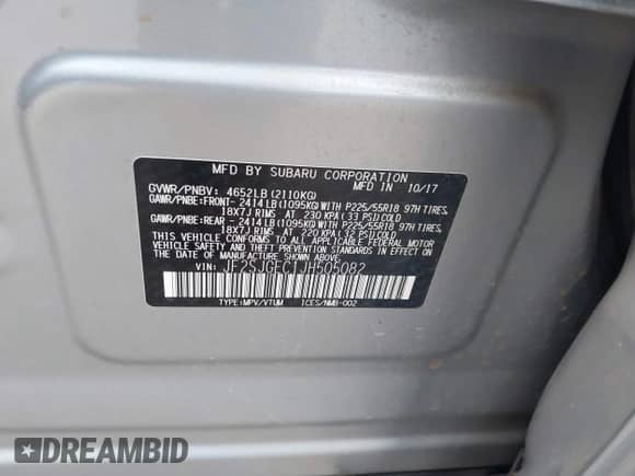 2018 Subaru Forester Premium with VIN JF2SJGEC1JH505082, listed as a IAAI auction lot 42525067 with 86,186 mi miles and . Bid and sale history available at DreamBid. Image 9.