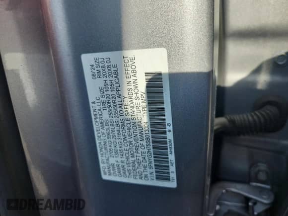 2025 Honda Pilot Touring с VIN 5FNYG2H75SB013004, выставлен на аукционе Copart как лот 61755295 с пробегом 47 661 миль миль и Списание • Salvage title. История ставок и продаж доступна на DreamBid. Изображение 12.