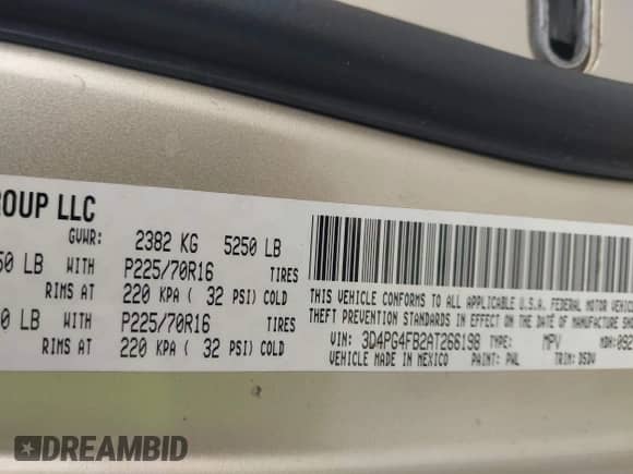 2010 Dodge Journey SE с VIN 3D4PG4FB2AT266198, выставлен на аукционе IAAI как лот 43344950 с пробегом 256 373 миль миль и . История ставок и продаж доступна на DreamBid. Изображение 9.