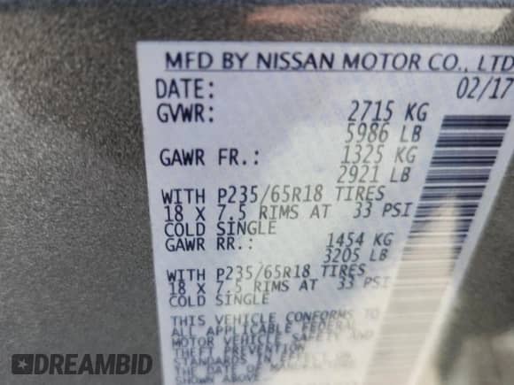 2017 Nissan Pathfinder SV with VIN 5N1DR2MNXHC668970, listed as a Copart auction lot 71276365 with 118,830 mi miles and Salvage title. Bid and sale history available at DreamBid. Image 13.