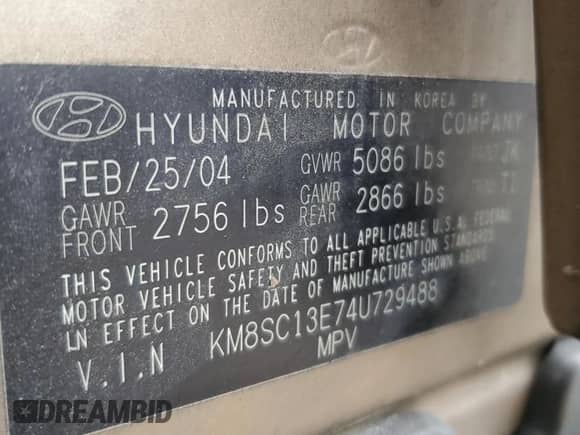 2004 Hyundai Santa Fe GLS z VIN KM8SC13E74U729488, wystawiony jako Copart lot #71437274 z przebiegiem 117 383 mil mil oraz Szkoda całkowita • Salvage title. Historia ofert i sprzedaży dostępna na DreamBid. Obrazek 14.