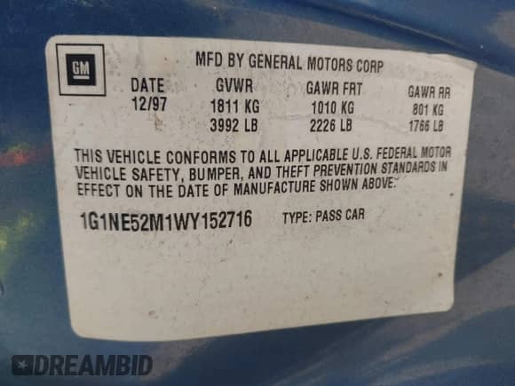 1998 Chevrolet Malibu LS с VIN 1G1NE52M1WY152716, выставлен на аукционе IAAI как лот 42439184 с пробегом 130 316 миль миль и . История ставок и продаж доступна на DreamBid. Изображение 9.