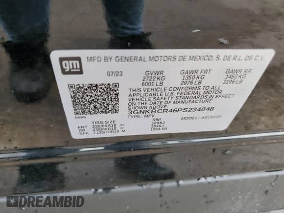 2023 Chevrolet Blazer LT z VIN 3GNKBCR46PS234048, wystawiony jako Copart lot #62364895 z przebiegiem Nie podano mil oraz Nie do naprawy • Non repairable. Historia ofert i sprzedaży dostępna na DreamBid. Obrazek 12.