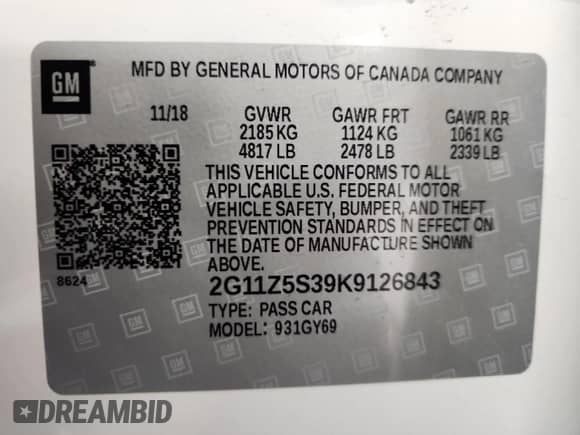 2019 Chevrolet Impala LT z VIN 2G11Z5S39K9126843, wystawiony jako Copart lot #81507115 z przebiegiem 66 793 mil mil oraz Szkoda całkowita • Salvage title. Historia ofert i sprzedaży dostępna na DreamBid. Obrazek 12.