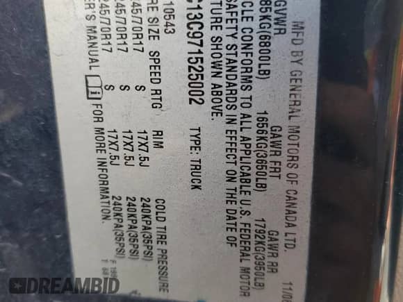 2007 GMC Sierra 1500 SLE1 z VIN 2GTEC13C971525002, wystawiony jako Copart lot #65598105 z przebiegiem 181 425 mil mil oraz Szkoda całkowita • Salvage title. Historia ofert i sprzedaży dostępna na DreamBid. Obrazek 12.