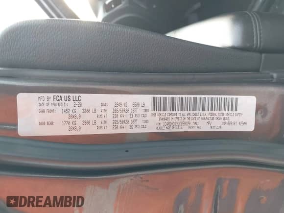 2020 Dodge Durango GT with VIN 1C4RDHDG3LC259120, listed as a IAAI auction lot 42473455 with 95,566 mi miles and . Bid and sale history available at DreamBid. Image 9.