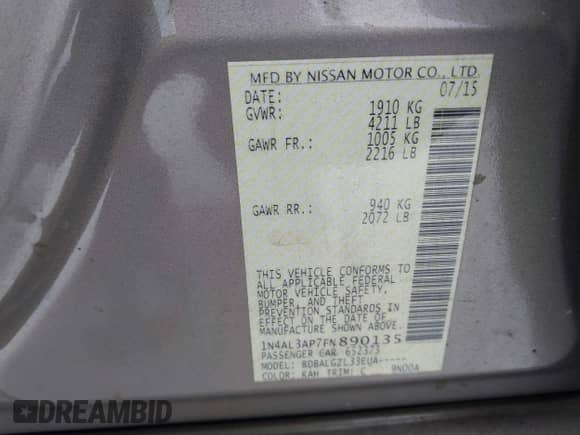 2015 Nissan Altima S с VIN 1N4AL3AP7FN890135, выставлен на аукционе IAAI как лот 41284022 с пробегом 272 865 миль миль и . История ставок и продаж доступна на DreamBid. Изображение 9.