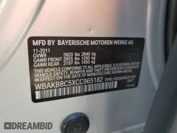 2012 BMW 7 Series 750Li с VIN WBAKB8C5XCC965182, выставлен на аукционе Copart как лот 68873985 с пробегом Не указан миль и Списание • Salvage title. История ставок и продаж доступна на DreamBid. Изображение 12.