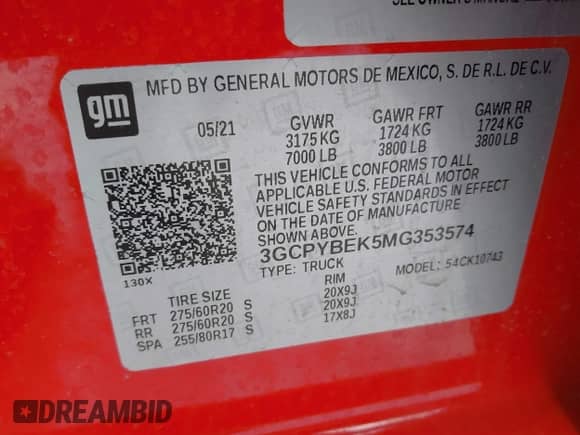 2021 Chevrolet Silverado 1500 Custom with VIN 3GCPYBEK5MG353574, listed as a IAAI auction lot 41403383 with 45,076 mi miles and . Bid and sale history available at DreamBid. Image 9.