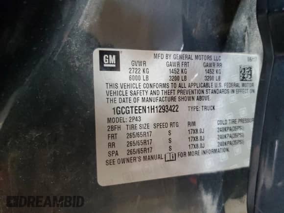 2017 Chevrolet Colorado 4WD ZR2 with VIN 1GCGTEEN1H1293422, listed as a Copart auction lot 63220635 with 64,753 mi miles and Salvage title. Bid and sale history available at DreamBid. Image 12.