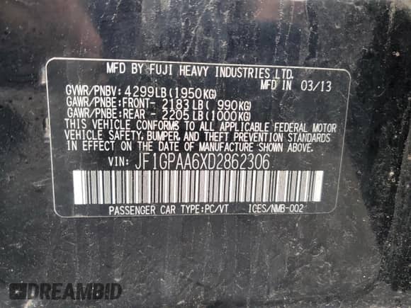 2013 Subaru Impreza 2.0i z VIN JF1GPAA6XD2862306, wystawiony jako Copart lot #68061965 z przebiegiem 221 224 mil mil oraz Czysty tytuł • Clean title. Historia ofert i sprzedaży dostępna na DreamBid. Obrazek 13.