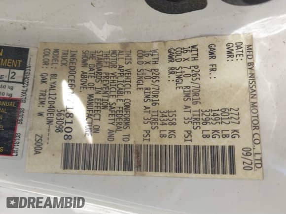 2020 Nissan Frontier S with VIN 1N6ED0CE6LN718108, listed as a IAAI auction lot 41784468 with 49,624 mi miles and . Bid and sale history available at DreamBid. Image 9.