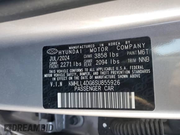 2025 Hyundai Elantra SE with VIN KMHLL4DG6SU855926, listed as a Copart auction lot 66953345 with 3,339 mi miles and Salvage title. Bid and sale history available at DreamBid. Image 13.