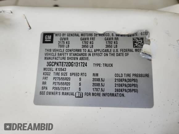 2013 Chevrolet Silverado 1500 LTZ with VIN 3GCPKTE72DG131724, listed as a Copart auction lot 82139705 with 183,083 mi miles and Salvage title. Bid and sale history available at DreamBid. Image 13.
