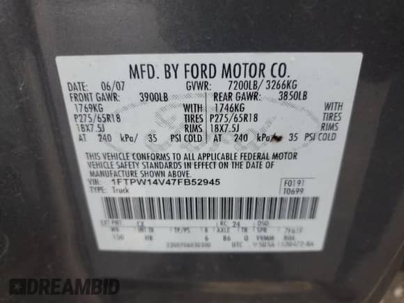 2007 Ford F-150 XLT с VIN 1FTPW14V47FB52945, выставлен на аукционе Copart как лот 81428415 с пробегом 198 437 миль миль и Списание • Salvage title. История ставок и продаж доступна на DreamBid. Изображение 13.