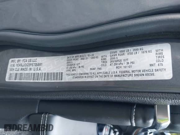 2023 Jeep Grand Cherokee Overland z VIN 1C4RJJDG5P8705891, wystawiony jako IAAI lot #42757590 z przebiegiem 118 631 mil mil oraz . Historia ofert i sprzedaży dostępna na DreamBid. Obrazek 9.