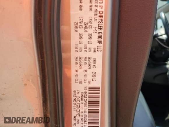 2013 Dodge Durango Citadel with VIN 1C4RDJEG7DC687893, listed as a Copart auction lot 61614515 with 163,680 mi miles and Salvage title. Bid and sale history available at DreamBid. Image 13.