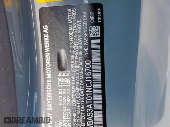 2022 BMW 4 Series M440i z VIN WBA53AT01NCJ16700, wystawiony jako Copart lot #81885075 z przebiegiem 20 869 mil mil oraz Szkoda całkowita • Salvage title. Historia ofert i sprzedaży dostępna na DreamBid. Obrazek 12.