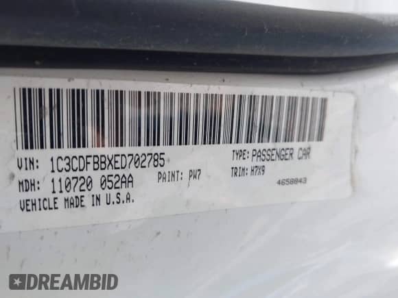 2014 Dodge Dart SXT with VIN 1C3CDFBBXED702785, listed as a IAAI auction lot 42212447 with 131,133 mi miles and . Bid and sale history available at DreamBid. Image 9.
