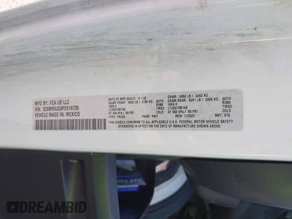 2023 Ram ProMaster Cargo с VIN 3C6MRVJG9PE519735, выставлен на аукционе IAAI как лот 41995842 с пробегом 30 745 миль миль и . История ставок и продаж доступна на DreamBid. Изображение 9.