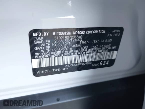 2024 Mitsubishi Outlander ES with VIN JA4J3UA85RZ004684, listed as a IAAI auction lot 41289047 with 18,819 mi miles and . Bid and sale history available at DreamBid. Image 9.