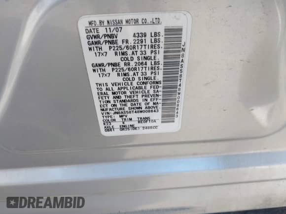 2008 Nissan Rogue S with VIN JN8AS58T48W008643, listed as a IAAI auction lot 43297682 with 93,211 mi miles and . Bid and sale history available at DreamBid. Image 9.