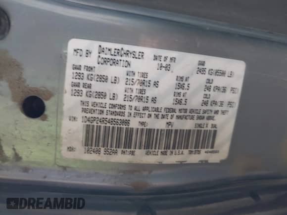2004 Dodge Caravan SE с VIN 1D4GP24R54B563086, выставлен на аукционе IAAI как лот 42756423 с пробегом 293 300 миль миль и . История ставок и продаж доступна на DreamBid. Изображение 9.
