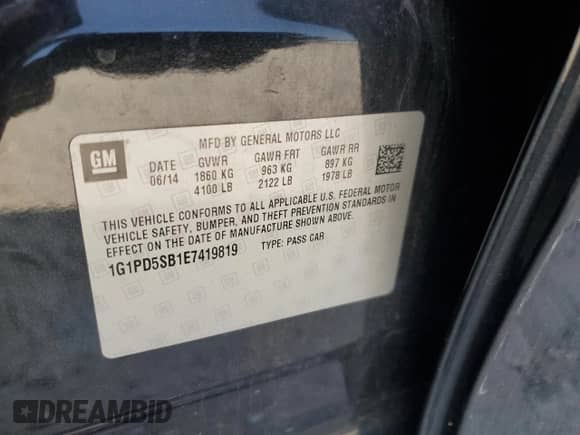 2014 Chevrolet Cruze 1LT z VIN 1G1PD5SB1E7419819, wystawiony jako Copart lot #71851255 z przebiegiem 117 100 mil mil oraz Czysty tytuł • Clean title. Historia ofert i sprzedaży dostępna na DreamBid. Obrazek 12.