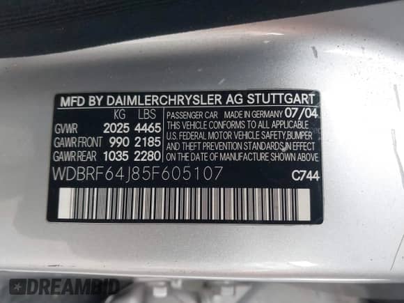 2005 Mercedes-Benz C 320 z VIN WDBRF64J85F605107, wystawiony jako IAAI lot #41470284 z przebiegiem Nie podano mil oraz . Historia ofert i sprzedaży dostępna na DreamBid. Obrazek 9.