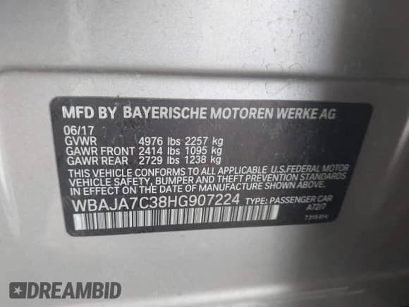 2017 BMW 5 Series 530i xDrive с VIN WBAJA7C38HG907224, выставлен на аукционе IAAI как лот 42443389 с пробегом 70 022 миль миль и . История ставок и продаж доступна на DreamBid. Изображение 9.