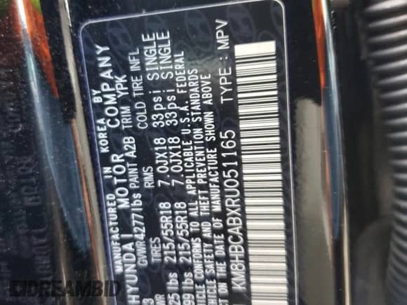 2024 Hyundai Kona SEL with VIN KM8HBCABXRU051165, listed as a Copart auction lot 58856674 with Not provided miles and Salvage title. Bid and sale history available at DreamBid. Image 14.