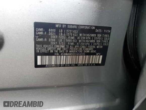 2025 Subaru Ascent Onyx Edition Touring with VIN 4S4WMAWD6S3404335, listed as a Copart auction lot 60520905 with 1,401 mi miles and Salvage title. Bid and sale history available at DreamBid. Image 13.