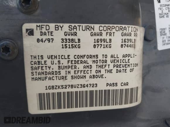 1997 Saturn SL с VIN 1G8ZK5278VZ364723, выставлен на аукционе IAAI как лот 42529933 с пробегом 219 508 миль миль и . История ставок и продаж доступна на DreamBid. Изображение 9.