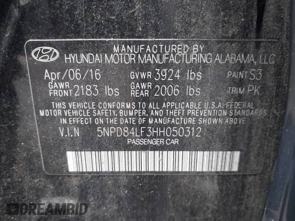 2017 Hyundai Elantra SE with VIN 5NPD84LF3HH050312, listed as a IAAI auction lot 43436777 with 124,285 mi miles and . Bid and sale history available at DreamBid. Image 9.