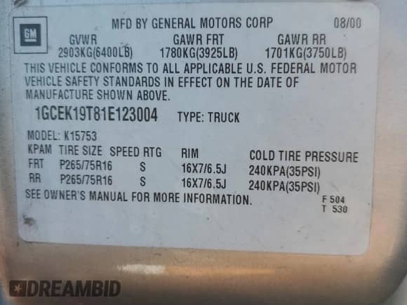 2001 Chevrolet Silverado 1500 LS z VIN 1GCEK19T81E123004, wystawiony jako Copart lot #90468215 z przebiegiem Nie podano mil oraz Czysty tytuł • Clean title. Historia ofert i sprzedaży dostępna na DreamBid. Obrazek 12.