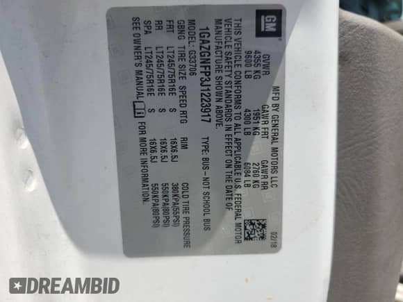 2018 Chevrolet Express Passenger LS с VIN 1GAZGNFP3J1223917, выставлен на аукционе Copart как лот 67140205 с пробегом 260 147 миль миль и Чистый • Clean title. История ставок и продаж доступна на DreamBid. Изображение 13.
