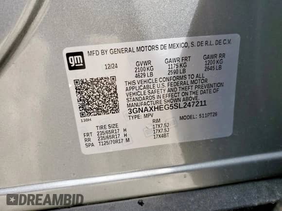 2025 Chevrolet Equinox FWD LT с VIN 3GNAXHEG5SL247211, выставлен на аукционе Copart как лот 63769955 с пробегом 4 561 миль миль и Чистый • Clean title. История ставок и продаж доступна на DreamBid. Изображение 13.