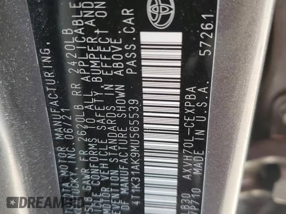 2021 Toyota Camry Hybrid XSE with VIN 4T1K31AK9MU565539, listed as a Copart auction lot 86149585 with 115,658 mi miles and Salvage title. Bid and sale history available at DreamBid. Image 12.