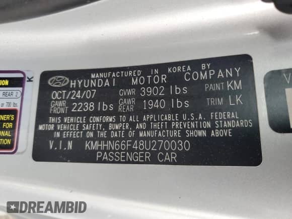 2008 Hyundai Tiburon GT с VIN KMHHN66F48U270030, выставлен на аукционе Copart как лот 55349275 с пробегом 205 068 миль миль и Списание • Salvage title. История ставок и продаж доступна на DreamBid. Изображение 12.