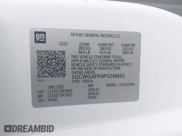 2023 Chevrolet Express Cargo с VIN 1GCWGAFP4P1249681, выставлен на аукционе IAAI как лот 41546926 с пробегом 19 123 миль миль и . История ставок и продаж доступна на DreamBid. Изображение 9.