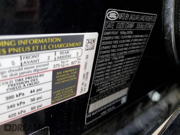 2020 Land Rover Range Rover Sport SE с VIN SALWG2SU5LA734268, выставлен на аукционе Copart как лот 54624815 с пробегом 59 563 миль миль и Списание • Salvage title. История ставок и продаж доступна на DreamBid. Изображение 13.