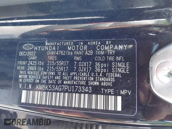 2023 Hyundai Kona Limited с VIN KM8K53AG7PU173343, выставлен на аукционе IAAI как лот 42918287 с пробегом 23 116 миль миль и . История ставок и продаж доступна на DreamBid. Изображение 9.