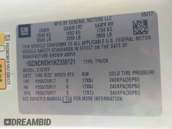 2017 Chevrolet Silverado 1500 Work Truck with VIN 1GCNCNEH1HZ338121, listed as a IAAI auction lot 42170655 with 91,605 mi miles and . Bid and sale history available at DreamBid. Image 9.