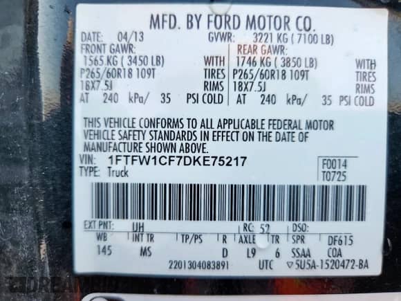 2013 Ford F-150 XL z VIN 1FTFW1CF7DKE75217, wystawiony jako Copart lot #69984775 z przebiegiem 181 499 mil mil oraz Czysty tytuł • Clean title. Historia ofert i sprzedaży dostępna na DreamBid. Obrazek 12.