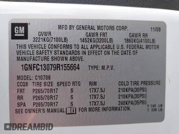 2009 Chevrolet Tahoe LS z VIN 1GNFC13079R155664, wystawiony jako IAAI lot #42327977 z przebiegiem 67 961 mil mil oraz . Historia ofert i sprzedaży dostępna na DreamBid. Obrazek 9.